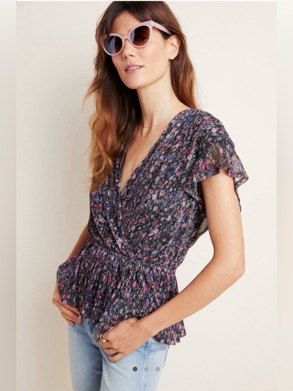 Dionne Metallic Floral Print Short Sleeve Top